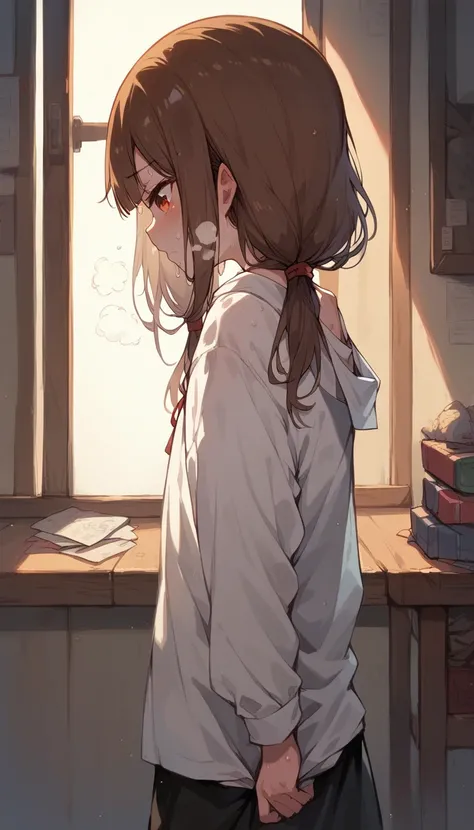 Browsing Caution,Sweat,White Breath,Kaguya-sama: Love is War,Iino Miko,room,Standing posture,brown hair low twintails