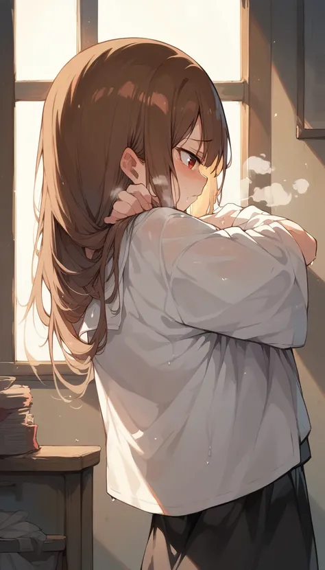 Browsing Caution,Sweat,White Breath,Kaguya-sama: Love is War,Iino Miko,room,Standing posture,Brown Hair