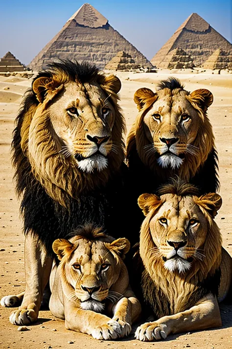 Lion together at the pyramids of Giza