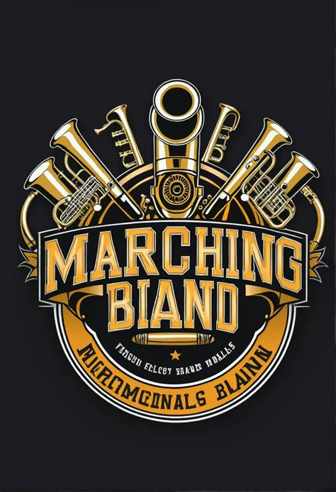 logo for school marching band with percussion instruments