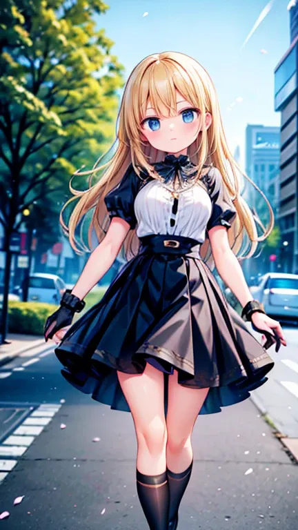 Low angle,from low,((work of art, higher resolution,best qualityer)), (beautiful illustration), ((1 girl,cute,Youngh,beautiful semi long blonde hair,rhombus stripe,gorgeous eyes)),(standing alone),(beautiful elegant office blouse and black skirt),(gazing a...