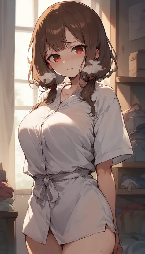 Browsing Caution,Sweat,White Breath,Kaguya-sama: Love is War,Iino Miko,room,Standing posture,brown hair low twintails,Change of clothes,Big Breasts