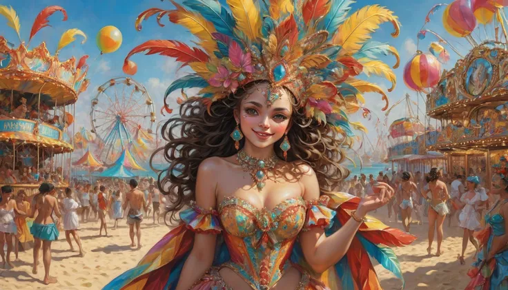 Beach, carnival, Festivities, Highest quality, masterpiece, Representative works, Official Art, Professional, Super intricate details, 8K