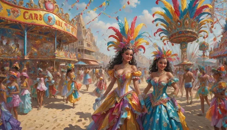 Beach, carnival, Festivities, Highest quality, masterpiece, Representative works, Official Art, Professional, Super intricate details, 8K