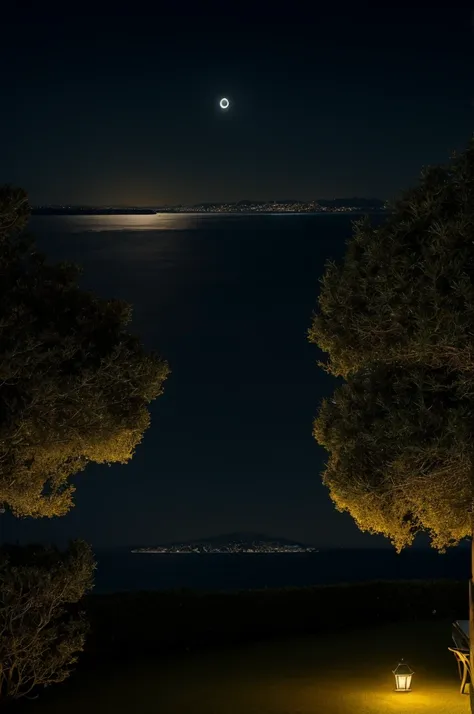 sea of night,field,the sky is pitch black,no moon,view from the villa,realistic,more realistic,seaside terrace,8k ultra hd, digi...