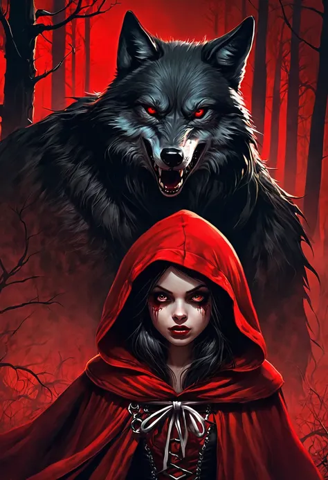 Evil Little red rding hood kild wolf  horror nightmear 