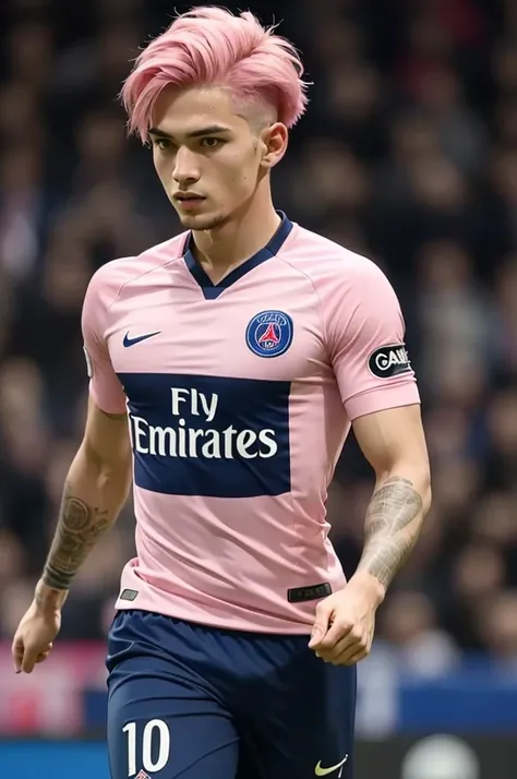 Handsome man player, do psg, very short pink hair