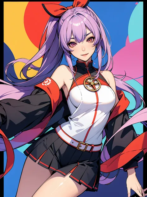 Create a cool character for a gacha game based on Mihoyo&#39;s Zenless Zone Zero game, female character in devil clothes in warm colors, S-level fire elemental character, devil horns and tail, gorgeous face, nymph body, lolly, haughty, devilish smile, wiel...