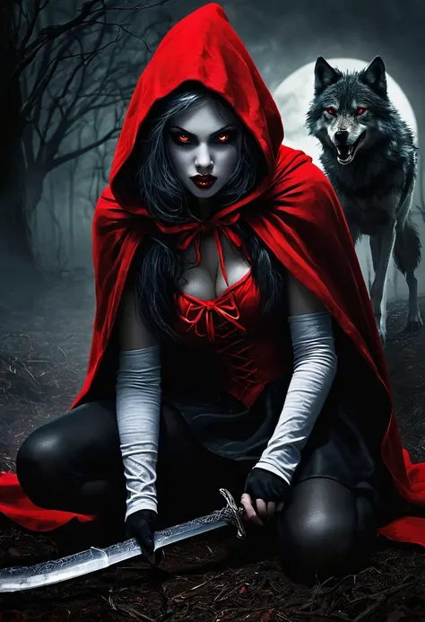 Evil Little red rding hood kild wolf  horror nightmear 