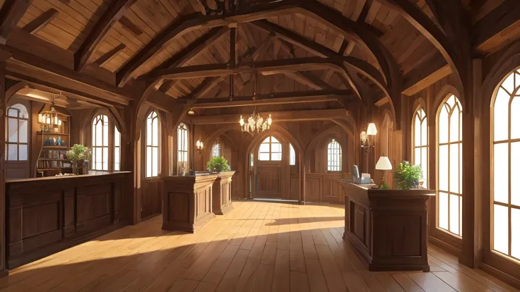 Medieval European style building、Reception counter、A place for adventurers to visit