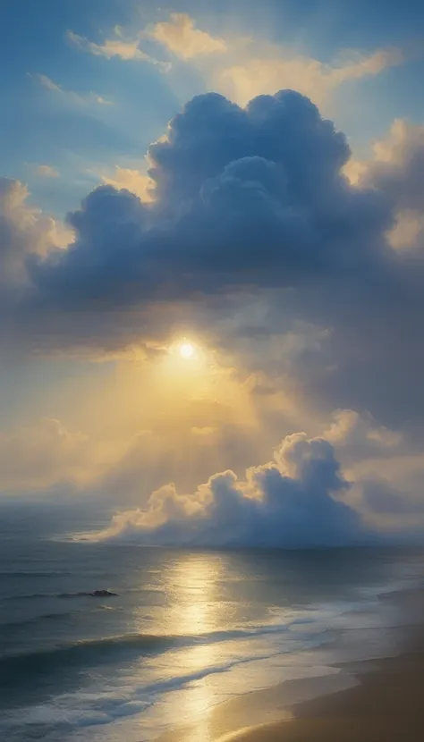 cloud,龍の形をしたcloud,illuminated by the light of the setting sun ,background sea,foggy atmosphere,on-air lighting,薄いcloud,smooth li...