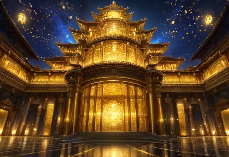 golden palace, gold lighting, riches, night, HDR, 4k resolution, (painting realistic : 1.3), (ultra high resolution: 1.0 ), (((best quality, 8 thousand, masterpiece:1.4))