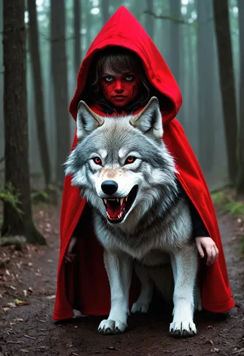 Evil Little red rding hood kild wolf  horror nightmear 