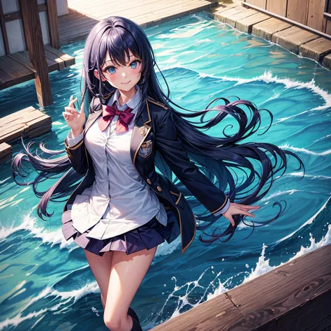 Best Quality，middle School girls，Superpowered girl，Telekinesis，Water User，smile，Highest quality，Big Breastulti-colored hair，Cute uniform，She has her bangs down，blazer，Academy，future，cardigan，Beautiful girls，Horny girl，Naughty Girlasterpiece，perfection，Long...