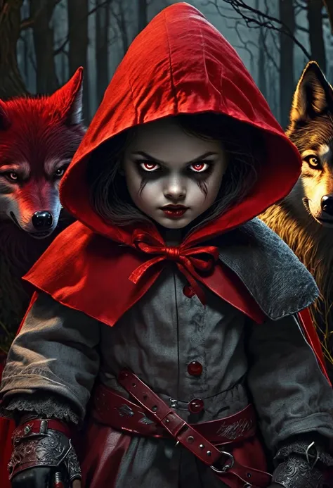 Evil Little red rding hood kild wolf  horror nightmear 