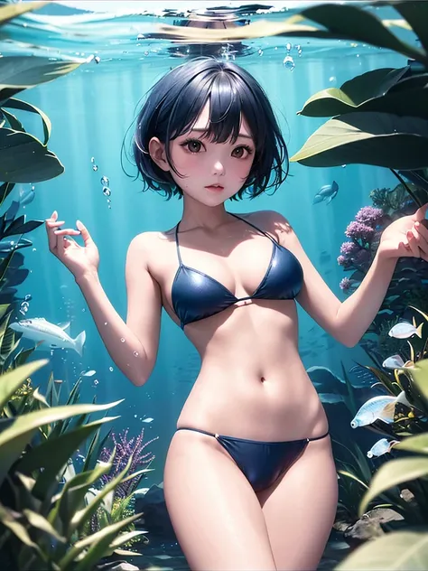 Beautiful girl,sexy lady, blue light bikini girl, camel toe,
short hair black, Underwater, sea water, wet, ดำน้ำทะเล,