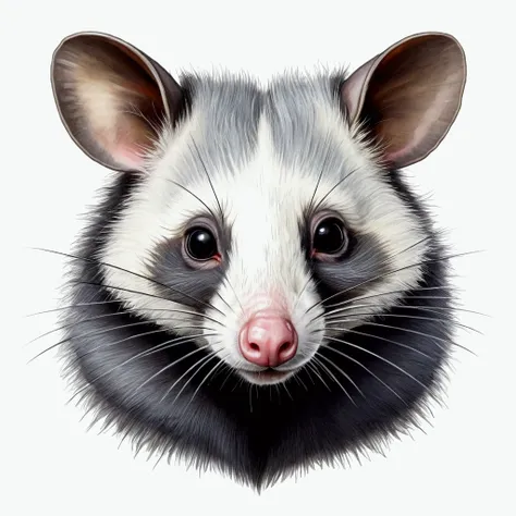 Drawing of a white-eared opossum, 8K, no errors in the image, no more than two ears, No writing, no signature.