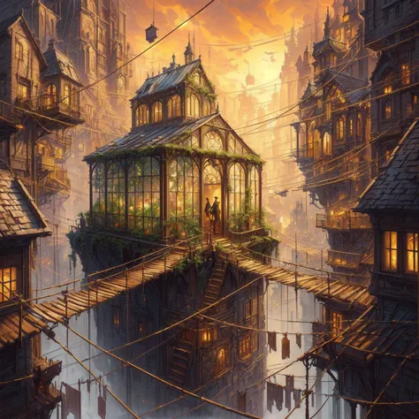 a painting of a city with a building and a bridge, stylized urban fantasy artwork, 4k highly detailed digital art, inspired by Carl Spitzweg, surreal concept art, in steampunk cityscape, symmetrical epic fantasy art, fantasy architecture, by Alexander Kuch...