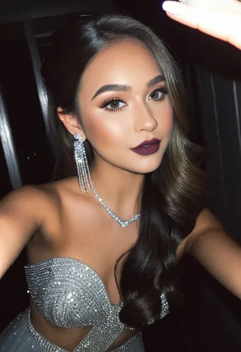 prom night party girl, selfie, entrance, 2020, instagram, photo, dressed, photo, dark
