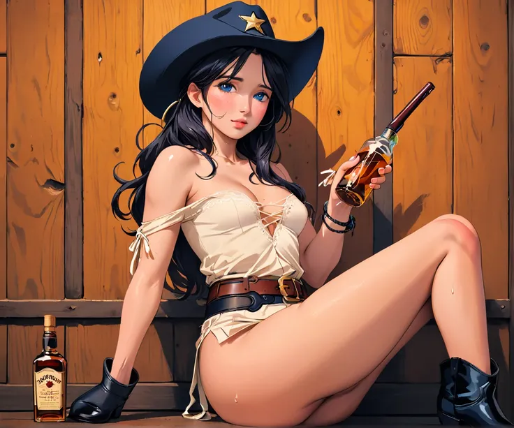 (((1 person:2.5))),(((NSFW:1.9))),(((Nude:1.9))),(((Naked Cowgirls:1.5)))(((Wear a gun belt with a holster:1.8))),,((Put the watch on your wrist:1.5))),(((Showing cleavage))),(((Exposed thin inner thighs))),(((Small breasts:1.5))),(((Bare arms))),(((Put on...