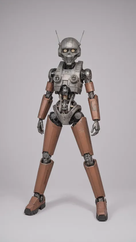 realistic,score_9, score_8_up, score_7_up,
1girl,solo,full body, robotic figure, prominent  helmet, weathered, rusted, large circular eyes, glowing, enigmatic, haunting, patchwork body, mechanical parts, gears, tubes, aged metals, corroded materials,