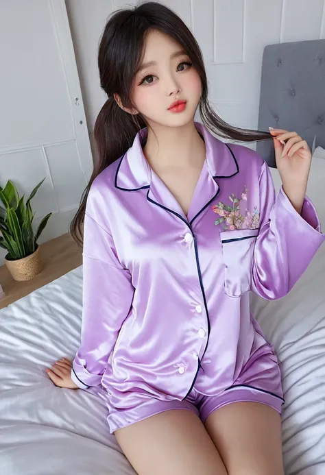 ((high quality:1.2)), work of art, (8k), extremely detailed, ((High detail:1.2)), ((best resolution:1.4)), Solo, 1girl, 24 years old Korean Ulzzang female, ((pajamas)), 