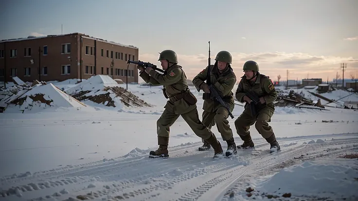 Soviet soldiers fighting in the Battle of Stalingrad in World War II