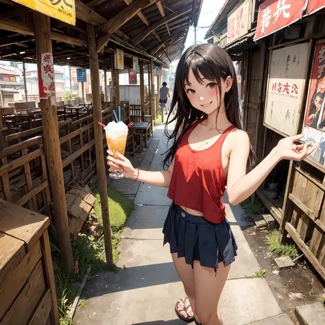 (masterpiece、Highest quality)、(Unsanitary and old underground mall)、(Japan favelas、Dirty Standing Tavern)、((stage))、(smile、fun、Cute Girls)、(Poor conditions)、Shady Red Light District、Tank top、Panties、shaved ice、Sale of drinks、(stage)、smile、Happy schoolchild...