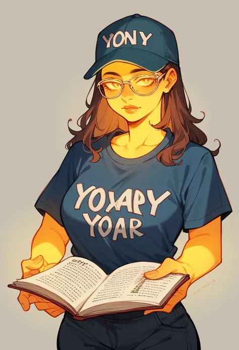 25 year old Asian woman,with long brown hair,New York Yankees baseball shirt and cap,glowing skin, with reading glasses,she is cooking