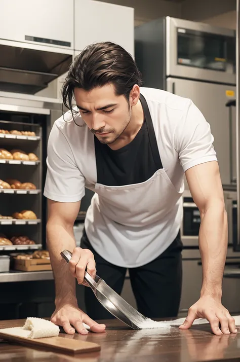 Make an image of a man cleaning in a food industry