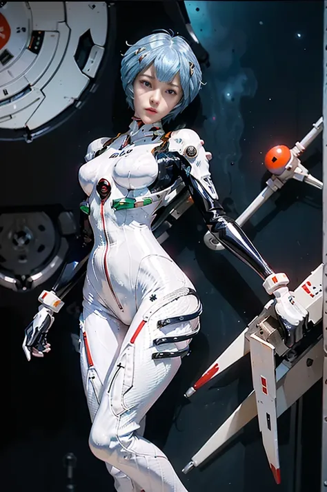 masterpiece,NSFW,((whole body:1.1))))), (realistic),picture, best quality, 1 woman,(tall)),fold the ears,(((Rei Ayanami, plug suit 00)))), ((((red eyes,Beautiful face, beautiful eyes))), (Cute face)), wet eyes, face,Detail face, Detail lips, Detail Eyes, (...