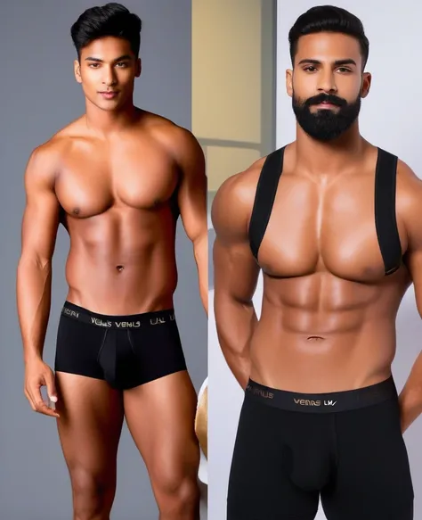 A man in Indian LUX VENUS   undervest and LUX Classio    black underwear make full body photo black underwear with one boyfriend in undervest and were black trunk underwear