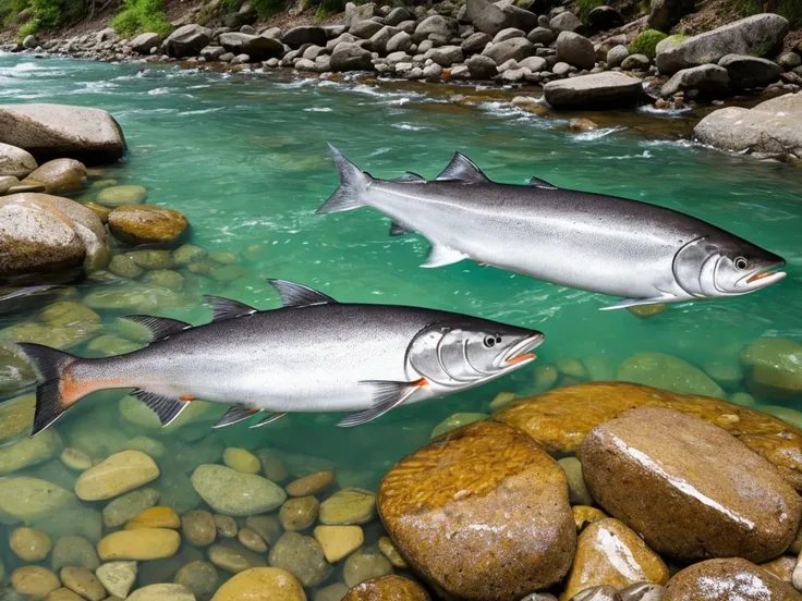 Salmon in a river.