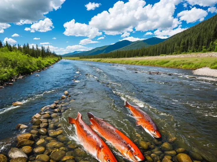 Salmon in a river.