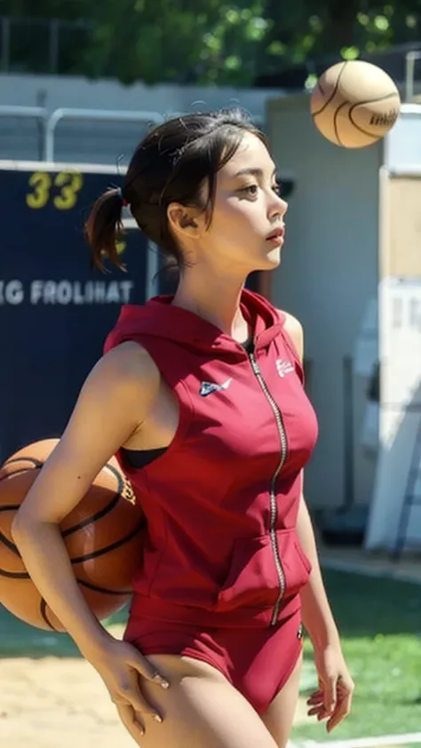 Woman wearing basketball suit