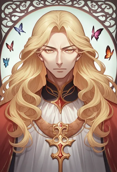 ‪ (masterpiece, 8K, Absurd, Digital Art, Digital Illustration, Realistic, Very detailed, Realistic lighting), (Perfect Face, Perfect Eyes, Perfect body), male,1 person, Adult,male的な,Close-up of a long-haired person and butterflies, Portrait of the Magical ...