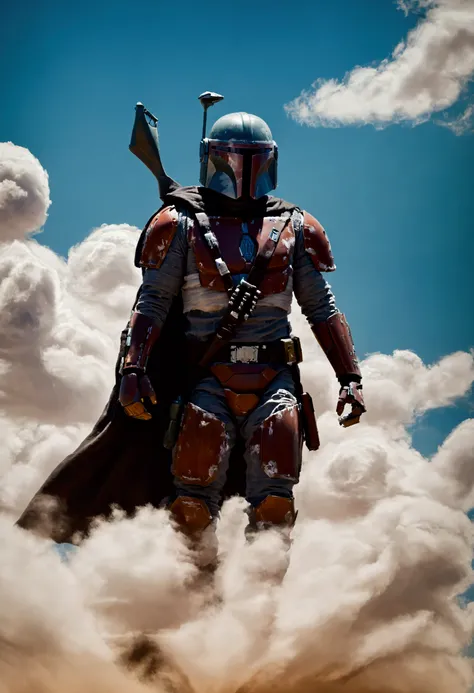 a photo of a cloud that looks like mandalorian, detailed
