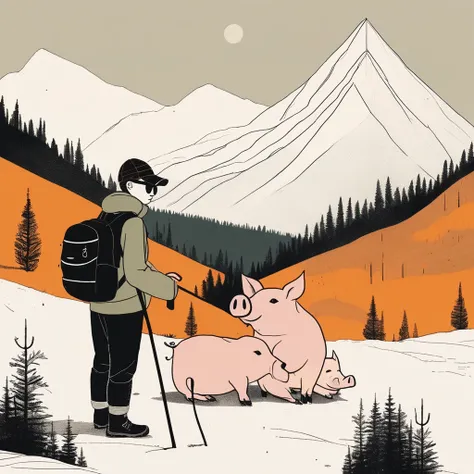 pig-like , sweet,art by Sophie Roach , art by Jon Klassen , art by Michael Cho , art by Sophie Roach、sunglasses,campimg,smoking,mountain climbing