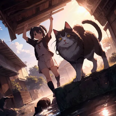 score 9, source anime, no human, animal, cat, one hand up, sunlight, hyper detailed, cinematic lighting, 8k, masterpiece, 