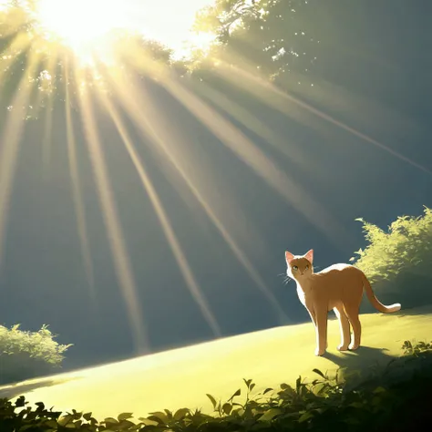 score 9, source anime, no human, animal, cat, one hand up, sunlight, hyper detailed, cinematic lighting, 8k, masterpiece, 