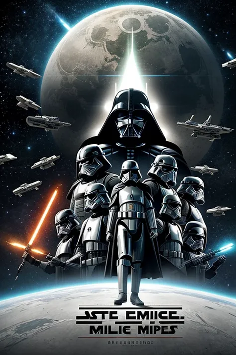 Could you generate an image of the galactic empire with a text at the bottom that says:"The empire rises"