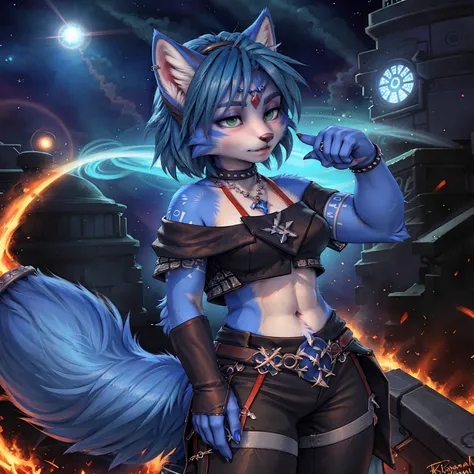 a beautiful and detailed (sweet picture) of ((krystal)), star fox krystal,  green eyes, medium breasts, (((long blue hair 1.3)))...