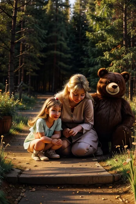 Illustration for the fairy tale about Masha and the Bear,and their friends