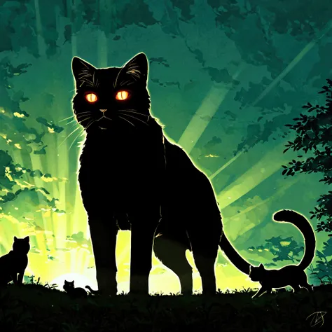 score 9, source anime, no human, animal, cat, silhouette, glowing eyes, sunlight, hyper detailed, 8k, masterpiece,