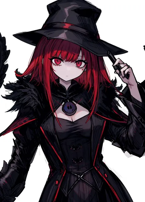 1girl, ruby hair, ruby eyes, plague doctor, necromancer, nice clothes, (high resolution, high detail, best quality) , medium bre...