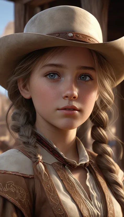 Hyper Realistic 1girl in Old West Clothing, Fantasy Art, Photorealistic, Dynamic Lighting, Artstation, Highly Detailed Face, 4K, Award Winning,