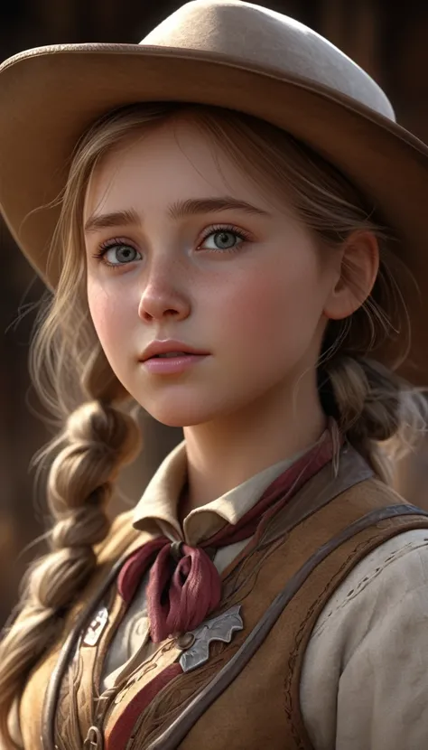 Hyper Realistic 1girl in Old West Clothing, Fantasy Art, Photorealistic, Dynamic Lighting, Artstation, Highly Detailed Face, 4K, Award Winning,