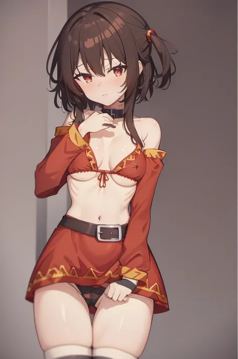 Megumin, KonoSuba, nsfw,  breasts, showing cute nipples, Showing tight shaves pussy, sexy, ((micro bikini))