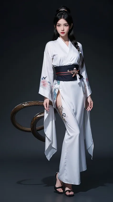 (masterpiece), best quality, expressive eyes, perfect face, HD, Benisato, kunoichi, snakes tattooed, She is a tall and matured woman with a slender curvaceous build with long legs and arms, Although a ninja herself, Benisato has the appearance of a beautif...