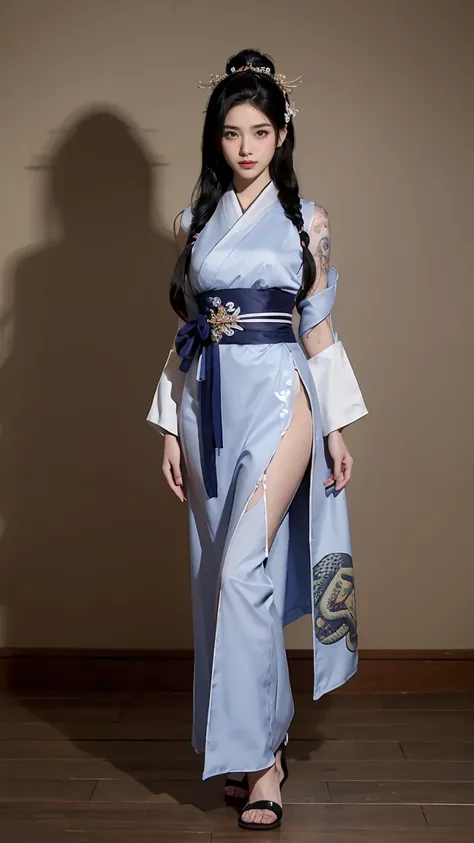 (masterpiece), best quality, expressive eyes, perfect face, hd, benisato, kunoichi, snakes tattooed, she is a tall and matured w...